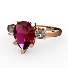 Rodolit garnet ve dumanlı kuvars 8 ayar rose altın yüzük