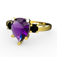 Ametist ve siyah zirkon 925 ayar altın kaplama gümüş yüzük