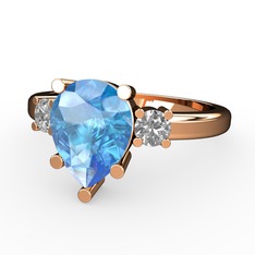 Tria Yüzük - Akuamarin ve swarovski 18 ayar rose altın yüzük #sueb2i