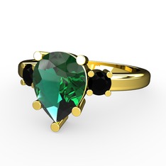 Tria Yüzük - Yeşil kuvars ve siyah zirkon 18 ayar altın yüzük #swhe4e