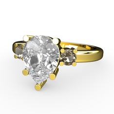 Beyaz zirkon ve dumanlı kuvars 14 ayar altın yüzük