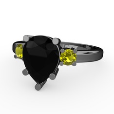 Tria Yüzük - Siyah zirkon ve peridot 925 ayar siyah rodyum kaplama gümüş yüzük #twqyq6