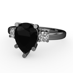 Tria Yüzük - Siyah zirkon ve swarovski 925 ayar siyah rodyum kaplama gümüş yüzük #u59idz