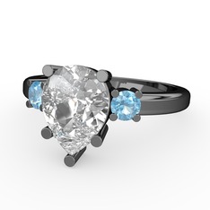 Tria Yüzük - Swarovski ve akuamarin 925 ayar siyah rodyum kaplama gümüş yüzük #v4lvuj
