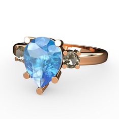 Tria Yüzük - Akuamarin ve dumanlı kuvars 8 ayar rose altın yüzük #v9l00n