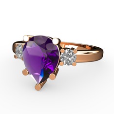 Ametist ve swarovski 8 ayar rose altın yüzük