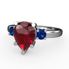 Tria Yüzük - Garnet ve lab safir 14 ayar beyaz altın yüzük #vf47ys