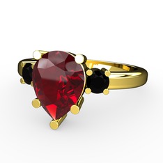Tria Yüzük - Garnet ve siyah zirkon 18 ayar altın yüzük #vnk1q3