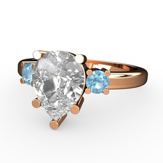 Beyaz zirkon ve akuamarin 14 ayar rose altın yüzük