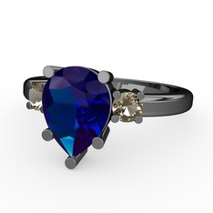 Tria Yüzük - Lab safir ve dumanlı kuvars 925 ayar siyah rodyum kaplama gümüş yüzük #wec7uu