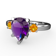 Ametist ve sitrin 14 ayar beyaz altın yüzük