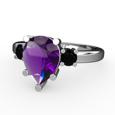 Ametist ve siyah zirkon 8 ayar beyaz altın yüzük