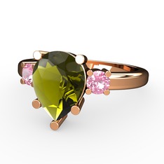 Peridot ve pembe kuvars 925 ayar rose altın kaplama gümüş yüzük