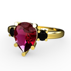 Rodolit garnet ve siyah zirkon 14 ayar altın yüzük