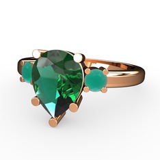 Tria Yüzük - Yeşil kuvars ve kök zümrüt 14 ayar rose altın yüzük #ypkmw9