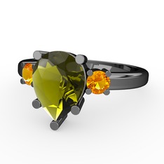 Tria Yüzük - Peridot ve sitrin 925 ayar siyah rodyum kaplama gümüş yüzük #yw4gyl