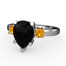 Tria Yüzük - Siyah zirkon ve sitrin 18 ayar beyaz altın yüzük #z4f2wh