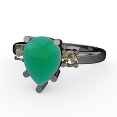 Tria Yüzük - Kök zümrüt ve dumanlı kuvars 925 ayar siyah rodyum kaplama gümüş yüzük #zfrttl