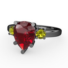 Tria Yüzük - Garnet ve peridot 925 ayar siyah rodyum kaplama gümüş yüzük #zul2mc