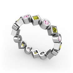 Vanora Tamtur Yüzük - Peridot ve pembe kuvars 14 ayar beyaz altın yüzük #10r1yus