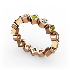 Peridot ve beyaz zirkon 18 ayar rose altın yüzük