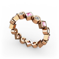 Pembe kuvars ve swarovski 18 ayar rose altın yüzük