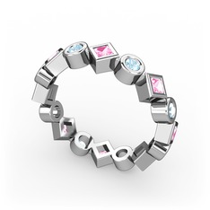 Vanora Tamtur Yüzük - Pembe kuvars ve akuamarin 18 ayar beyaz altın yüzük #15br5vd