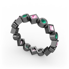 Vanora Tamtur Yüzük - Pembe kuvars ve kök zümrüt 925 ayar siyah rodyum kaplama gümüş yüzük #164jrhw