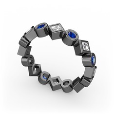 Vanora Tamtur Yüzük - Swarovski ve lab safir 925 ayar siyah rodyum kaplama gümüş yüzük #170ly45