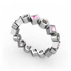 Vanora Tamtur Yüzük - Pembe kuvars ve dumanlı kuvars 14 ayar beyaz altın yüzük #17pth18