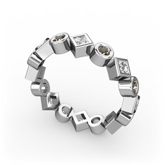 Vanora Tamtur Yüzük - Beyaz zirkon ve dumanlı kuvars 8 ayar beyaz altın yüzük #19miyte