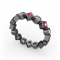 Vanora Tamtur Yüzük - Rodolit garnet ve swarovski 925 ayar siyah rodyum kaplama gümüş yüzük #1aumc58