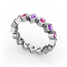 Vanora Tamtur Yüzük - Ametist ve rodolit garnet 14 ayar beyaz altın yüzük #1blo4c7