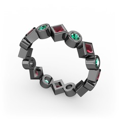 Vanora Tamtur Yüzük - Kök yakut ve yeşil kuvars 925 ayar siyah rodyum kaplama gümüş yüzük #1epzydk