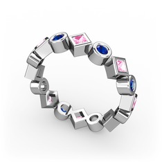 Pembe kuvars ve lab safir 18 ayar beyaz altın yüzük