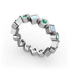 Akuamarin ve yeşil kuvars 14 ayar beyaz altın yüzük