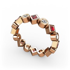 Garnet ve pırlanta 925 ayar rose altın kaplama gümüş yüzük (0.42 karat)