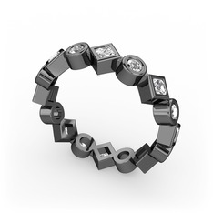Vanora Tamtur Yüzük - Pırlanta ve swarovski 925 ayar siyah rodyum kaplama gümüş yüzük (1.05 karat) #1mhobx