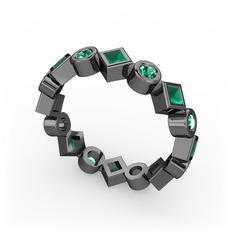 Vanora Tamtur Yüzük - Kök zümrüt ve yeşil kuvars 925 ayar siyah rodyum kaplama gümüş yüzük #1o05dah