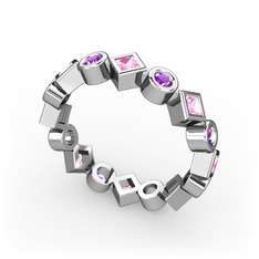 Vanora Tamtur Yüzük - Pembe kuvars ve ametist 18 ayar beyaz altın yüzük #1o316k8