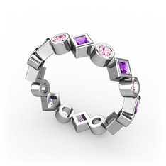 Vanora Tamtur Yüzük - Ametist ve pembe kuvars 14 ayar beyaz altın yüzük #1osa6jc