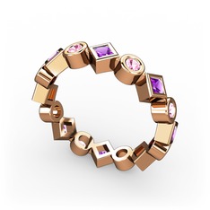 Vanora Tamtur Yüzük - Ametist ve pembe kuvars 18 ayar rose altın yüzük #1p6gg3l