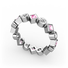 Pembe kuvars ve swarovski 8 ayar beyaz altın yüzük