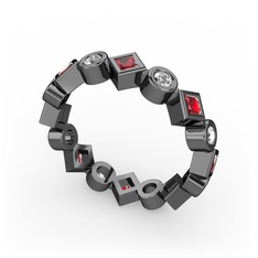 Vanora Tamtur Yüzük - Garnet ve beyaz zirkon 925 ayar siyah rodyum kaplama gümüş yüzük #1w9h5yj