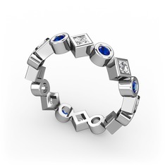 Vanora Tamtur Yüzük - Beyaz zirkon ve lab safir 8 ayar beyaz altın yüzük #1wa44f3