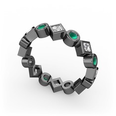 Vanora Tamtur Yüzük - Beyaz zirkon ve kök zümrüt 925 ayar siyah rodyum kaplama gümüş yüzük #1y5thrh