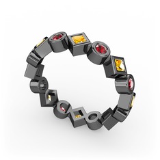 Vanora Tamtur Yüzük - Sitrin ve garnet 925 ayar siyah rodyum kaplama gümüş yüzük #348gwg