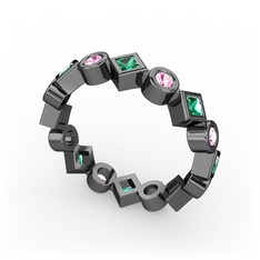 Vanora Tamtur Yüzük - Yeşil kuvars ve pembe kuvars 925 ayar siyah rodyum kaplama gümüş yüzük #3phtjw