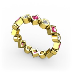 Rodolit garnet ve beyaz zirkon 18 ayar altın yüzük