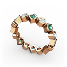 Yeşil kuvars ve akuamarin 925 ayar rose altın kaplama gümüş yüzük